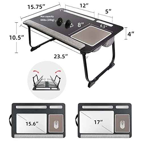 Laptop Desk,2 in 1 Lap Desk with Cushion 17 inch Laptop,Folding Table with Mouse pad Card Slot for iPad Mobile Phone Lap Desk for Bed Couch Bed Tray for Working Wooden Table for Reading