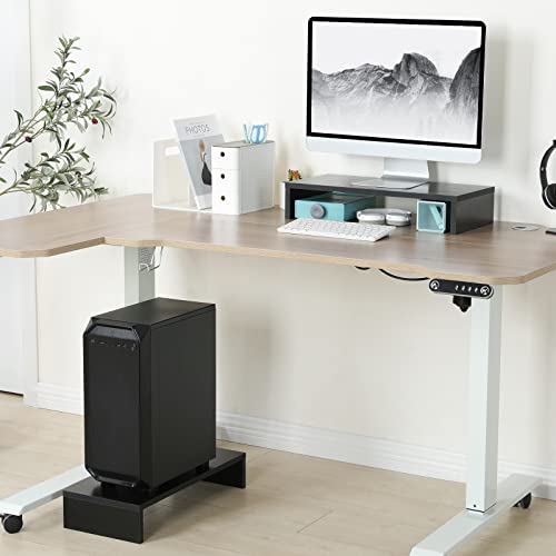 TEAMIX Black 20 Inch Wooden Monitor Stand Riser for Desk, Ergonomic Computer Organizer