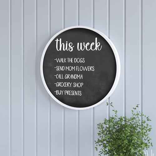 HBCY Creations 18" Round Whitewashed Wood Framed Wall Mounted Magnetic Chalkboards with Eraser and Chalk