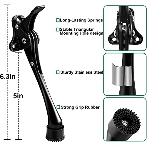 10 Pack Door Stoppers for Bottom of Door 6 Inch Kickdown Door Stop, Non-Slip Rubber, Heavy Duty Metal Door Holder Adjustable Door Mounted Door Stops Hold Door Open, Easy Install, Black