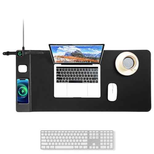 3 in 1 Wireless Charging Mouse Pad, Gaming Mousepad with Wireless Charger Multiple Devices Compitable with Watch/iPhone/Airpods, Large Desk Mat 80 x 40cm,Desk Pad for MacBook, PC, Laptop-Black