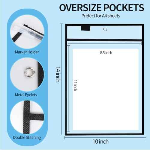 Ufamrine 6 Pcs Dry Erase Pockets Sleeves Black, Job Ticket Holders (10" * 13"), Reusable Plastic Sleeves for Teacher Classroom