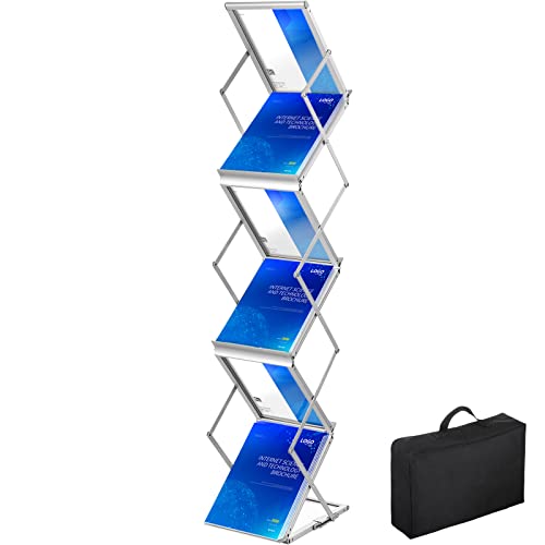 VEVOR Literature Rack, 6 Pockets, Pop up Aluminum Magazine Rack, Lightweight Catalog Holder Stand w/Carrying Bag for Living Room, Hotel, Trade Show, Exhibition, Office