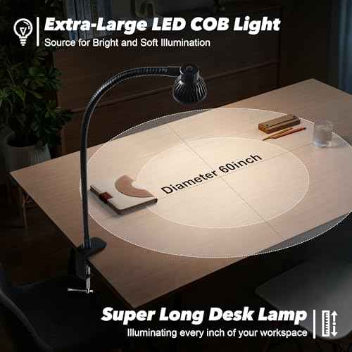 Hersi 5w 30¡®¡¯Long Swing Arm 110v/220v Desk Lamp Metal Architect LED Task Light with Clamp, Adjustable Folding Twin-Arm Clip-on Table Lamp,Black