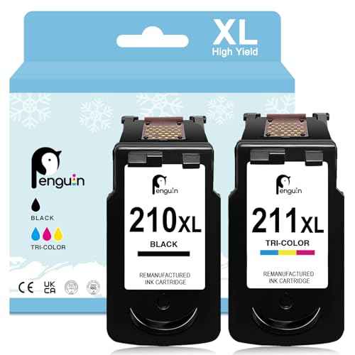 Penguin 210XL and 211XL Ink Cartridges for Canon 210 XL and 211 XL Ink Cartridges for PIXMA MX320 MX420 MX410 IP2720 MX350 MX360 MX340 MP250 Printers for Cannon 210 211 Ink Black and Color