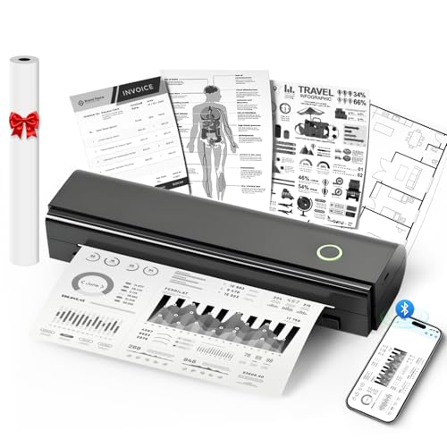 Portable Printers Wireless for Travel, N80 Wireless Thermal Printer Bluetooth Inkless Printer Support 8.5" X 11" US Letter & A4 Size, Compatible with iOS, Android, Laptop for Office, Home, Car, Black