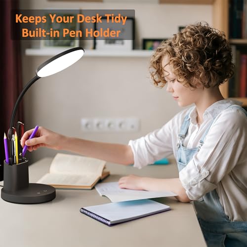 Vicsoon Black LED Desk Lamp with Pen & Phone Holder, Dimmable Multi-Color
