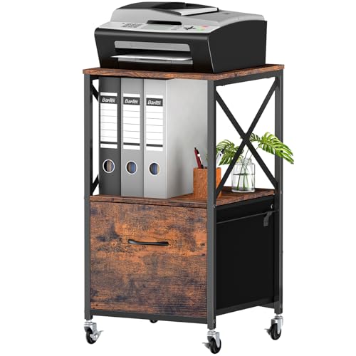 1 Drawer File Cabinet, Vertical Filing Cabinets for Home Office, Drawer with Adjustable Hanging Rail, A4/Letter Size Hanging File Folders, Open Shelf, Mobile Under Desk Storage, Rustic Brown