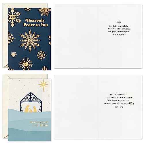 Hallmark Religious Christmas Card Assortment, Heavenly Peace (36 Cards and Envelopes) Dusty Blue and Gold Foil