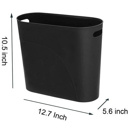 ROYFACC Small Trash Can Plastic Bathroom Wastebasket 3.2 Gallon Slim Garbage Container Bin with Handle for Home Kitchen Bathroom Bedroom Office, 2 Pack (Black)