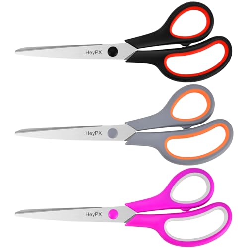 HeyPX 3 Pack 8.5" Stainless Steel Multipurpose Office & Craft Scissors - Magenta/Red/Orange