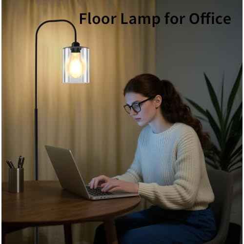 Floor Lamps for Living Room, Industrial Floor Lamp for Bedroom, Modern Standing Lamp with Bulb, Foot Pedal Switch Tall Lamp,Glass Lampshade Minimalist Tall Pole Lamp for Office,Nursery (Black)