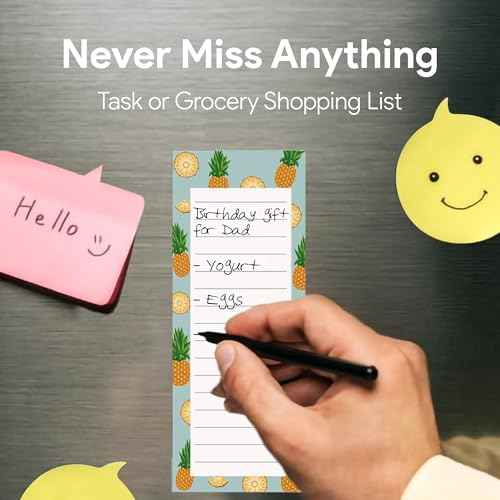 8 Magnetic Notepads ? Notepads for Grocery List, Shopping List, To-Do List, Reminders -Strong Magnetic Back- Memo Notepad with Realistic Fruit Designs | 25 Sheets per Pad 7.5 x 3.5 inch (8 Pack)