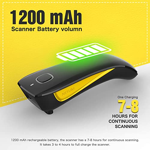 NETUM 2D-C750 Yellow Portable Bluetooth Barcode Scanner - Wireless & Wired