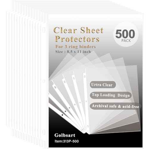 Clear Sheet Protectors for 3 Ring Binder, 500 Pack Plastic Sleeves for Paper 8.5x11, Acid Free Page Protectors Sleeves, Top Loading Document Protector Sheets for School Office Home.