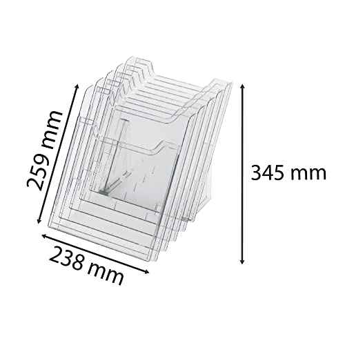 Exacompta - Ref 60258D - Desk Literature Holder - 345 x 238 x 259mm in Size, Suitable for A4 Portrait Documents, 5 Pockets, 26mm Pocket Depth - Transparent Clear