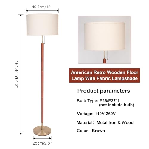 HonoDing Mid-Century Modern Floor Lamp, Walnut Wood Finish, Drum Shade, Living Room D?cor (64in, E26 LED)