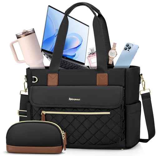 RAINSMORE Teacher Tote Bag 15.6 inch Laptop Bag for Women with Cup Holder Work Bags Nurse Bag Professional Computer Briefcase