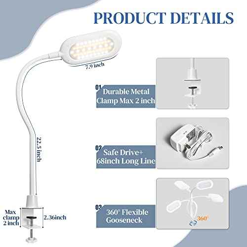 LED Reading Lamp, Eye Care Table Light Bright Enough for 700 Lumen, 10W Dimmable & 3 Color Modes, Flexible Gooseneck Touch Desk Lamp for Home Office/Reading/Work (White)