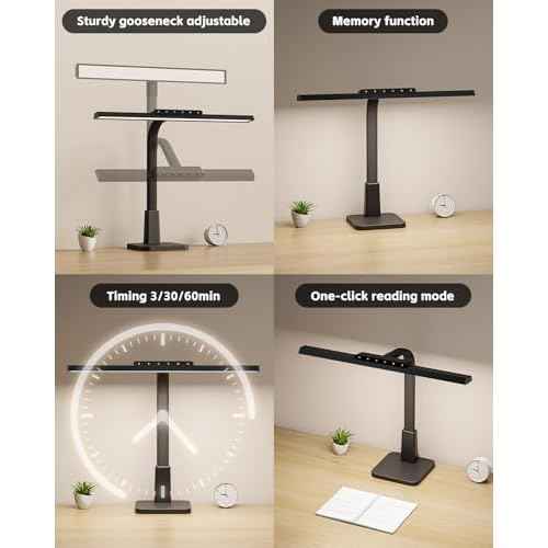 LED Desk Lamp for Home Office with Base, Dimmable Eye-Caring Computer Light with Memory & Timer Functions, Flexible Gooseneck Touch Control Architect Desk Light for Reading, Study, Workbench (Black)
