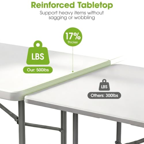 VISTACASA Heavy-Duty 8ft Folding Table White, 96in Long, 500 lb Capacity