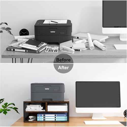 Desktop Printer Stand with Storage, Paper Organzier Shelf Printer Table Desk for Home Office, Antique Brown