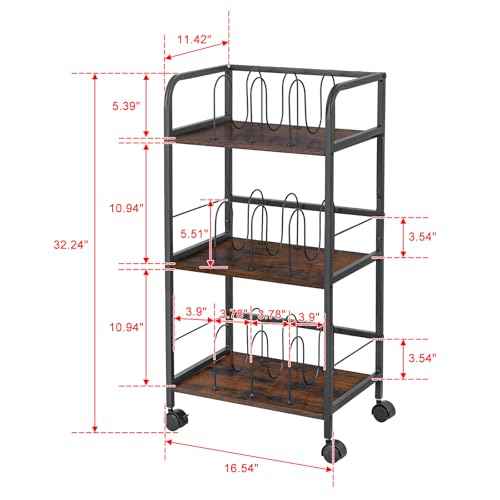 Rolling Book Cart with Removable Dividers, 3-Tier File Cart with Wheels, Utility Storage Rack for Office, Home, Classroom, Art Supply Organizer, Binder and Laptop Shelf Rack