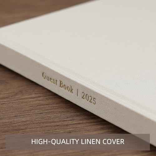 Elegant Wedding Guest Book for Wedding Reception, Beautiful Guestbook for Baby Shower Decor, 100 Blank Pages for Sign in, Polaroid Pictures and Photos, Linen Cover (2025, Beige)