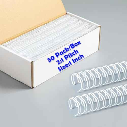 1 Inch Double Loop Wire Binding Spines 2:1 Pitch White, 50 Pack Notebook Binding Rings 220 Sheet Capacity for Booking Letter Size and Binding-Machines YolieraArt Cinch Wires Office Products