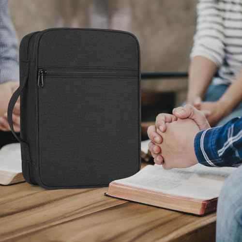 Bible Cover with Durable Handle, Carrying Book Case Church Bag Bible, Protective with Zippered Pocket, Bible Study Accessories Supplies, Book Protector for Book Lovers, Black