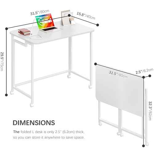 4NM 31.5" Mobile Small Rolling Computer Desk, Folding Laptop Cart Table with Wheels, Portable Office Desk for Small Space Couch Bed - All White