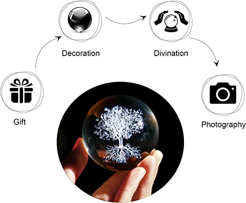 60mm Tree of Life Crystal Ball with Stand - 3D Laser Engraved Decor Gift