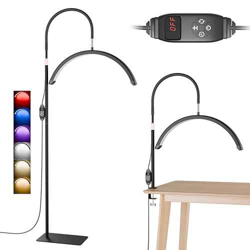 6in1 Colors Half Moon LED Desk/Floor Lamp, 3000LM 48W Bright Eyelash Light, Includes Desktop Clip & Stand Mount for Eyelash Extensions, Skincare, Tattoo, Nail Art, Beauty, Salon Use(Black)