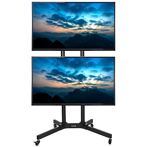 VIVO Mobile Dual Screen TV Cart with Laptop Shelf, Fits 32-65 inch 70 lb TVs