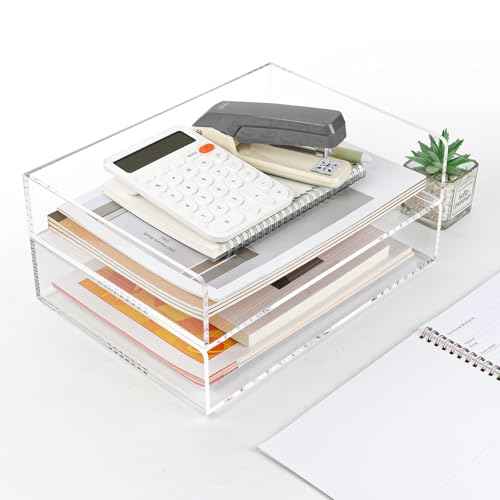 2 Pack Acrylic Paper Tray Organizer for Desk Clear File Organizer,Acrylic Desk Organizers and Accessories Sorter,Perfect for File Paper, Ipad, Letter, A4 Office File, Books, Notes.