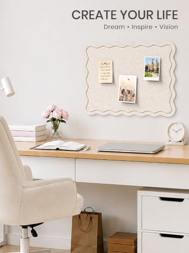 Fluxynara Oatmeal Scalloped Felt Bulletin Board 23.6 x 17.1 inches Modern Wall Organizer