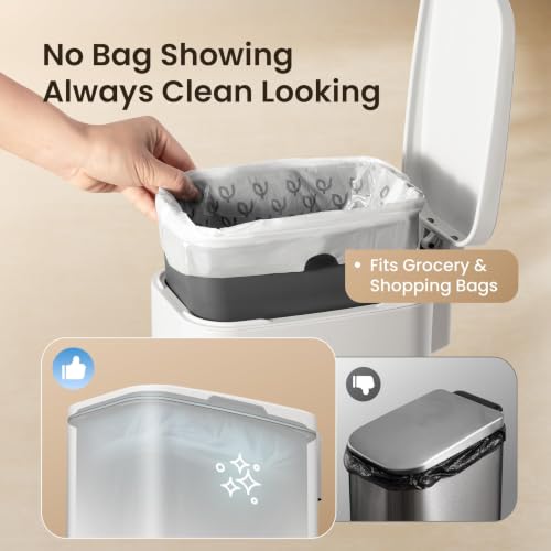 Cesun White Slim Bathroom Trash Can with Lid, Soft Close, 6L/1.6 Gallon