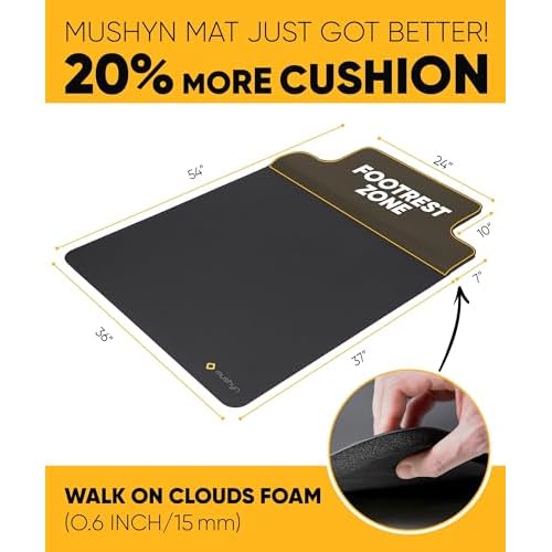 Office Chair Mat with Anti Fatigue Cushioned Foam - 2 in 1 Standing Desk Anti-Fatigue Comfort Mat for Hardwood Floor - Chair Mat for Rolling Chairs with Foot Rest Under Desk - 54¡±x 36¡±