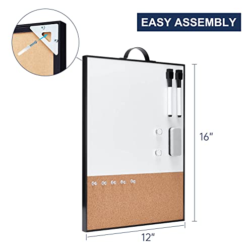 TSJ OFFICE Black 1/3 Corkboard 12x16 Inches Vertical Magnetic Whiteboard