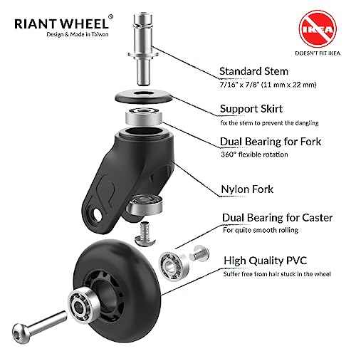 Riantwheel, Office Chair Wheels Replacement Rubber Chair casters for Hardwood Floors and Carpet, Set of 5, Office Chair Caster (Black)