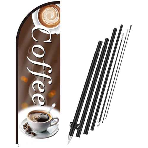 Coffee Advertising Swooper Flag Banner 8.2ft Feather Flags with Pole and Ground Stake Advertising Feather Banner Signs for Business Store Fronts (Brown)