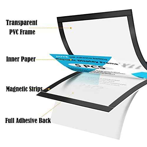 10Pcs Magnetic Poster Holder Self-adhesive Back,11"x17" Magnetic Framed Sign Holder,Plastic Window Wall Poster Display Frames for Office,Store,School(10Pcs,Black)