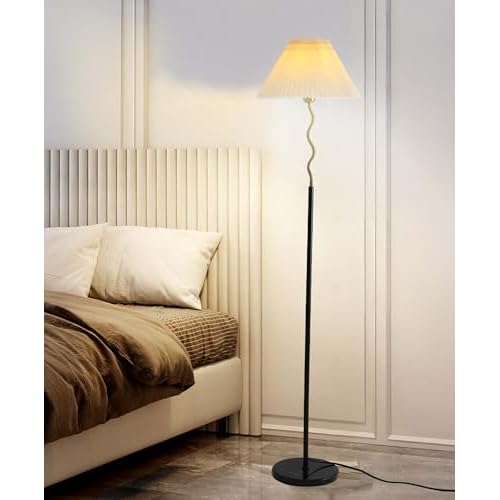 LED Floor Lamp with Fabric Lamp Shade for Bedroom and Living Room, Modern Standing Lamp Tall Pole Lamp for Office,Indoor Task Lighting(Black)