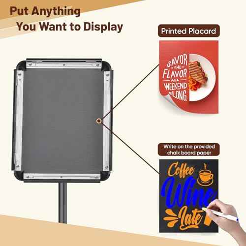 Pedestal Floor Stand Sign Holder for 11*17 inches Poster or chalk board, Snap open frame,360¡Æ Rotation,Outdoor Indoor Standing Display Sign Holders for commerical, directional use, Black