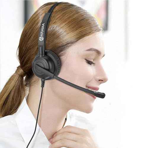 Arama Yealink Headset with Microphone Noise Cancelling, RJ9 Telephone Headsets for Office Phones Compatible with Yealink T20P T21P T26P T23G T46G T48G T42S T46S Avaya 1608 9608 9611 Grandstream Phones