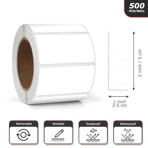 White Rectangle Stickers 2 x 1 Inch Color Coding Labels Vinyl Roll Self-Adhesive Waterproof Removable 500 PCS