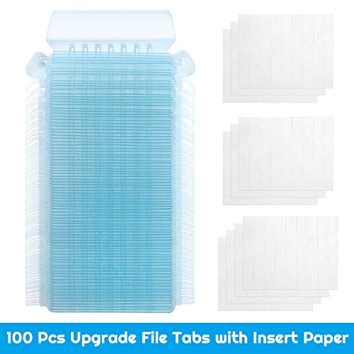 Selizo Transparent File Folder Tabs - 100 Sets 2" Hanging Labels with Inserts