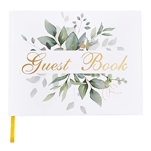 TRULIVA Wedding Guest Book - Hard Cover 7x9, Eucalyptus Gold Foil, Lined 120 Pages
