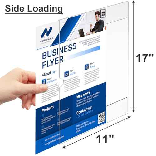 Acrylic Sign Holder 11 x 17 inches Wall Mount, 6 Pack Adhesive Vertical Wall Sign Holders Clear Acrylic Frames with 3M Double Sided Tape Clear Plastic Poster Holder for Office, Hospital, Restaurant, Trade Shows - No Drilling