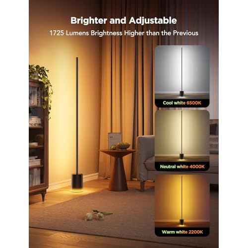 Govee Floor Lamp 2 with Matter, RGBIC, Warm Cool White LED, Alexa Compatible, 1725lm, Music Sync, Scene Modes, Smart Floor Lamp for Living Room, Bedroom, Black(1 Pack)